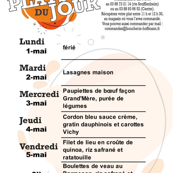 PLATS DU JOUR - SEMAINE 18