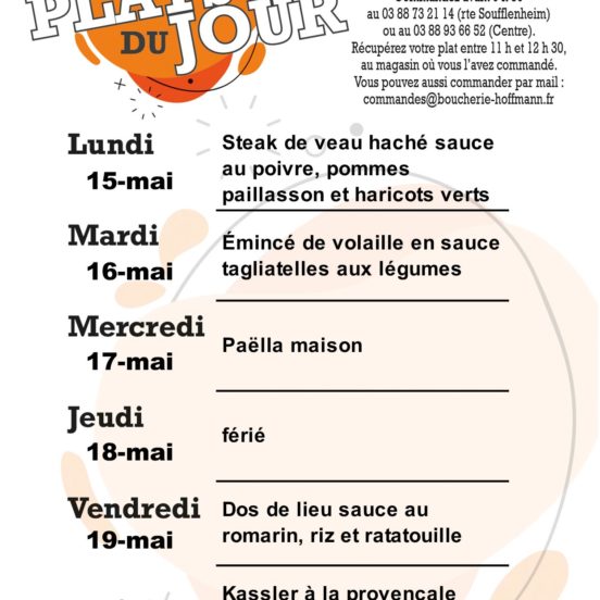 Plats du jour - Semaine 20