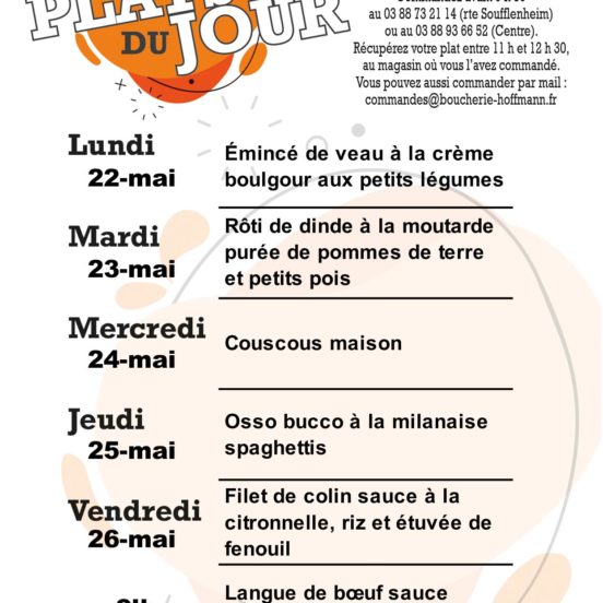 Plats du jour - Semaine 21