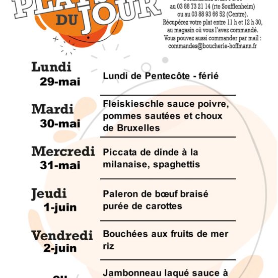 Plats du jour - Semaine  22