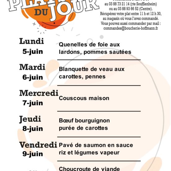 PLATS DU JOUR - Semaine 23