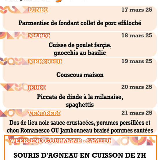 PLATS DU JOUR - Semaine 12