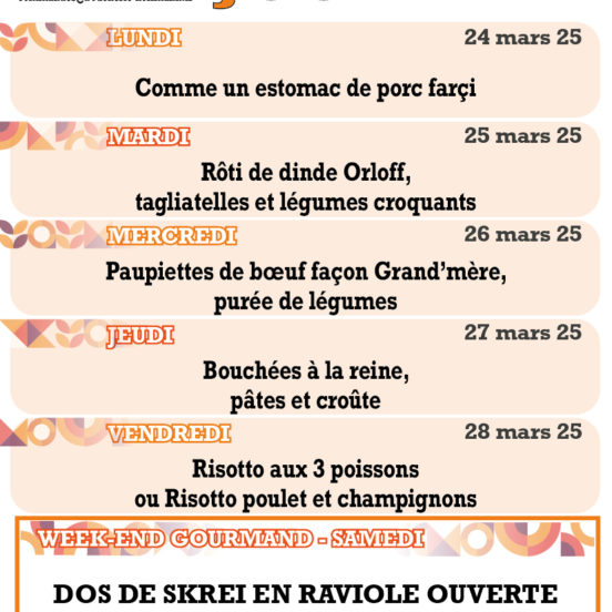 PLATS DU JOUR - Semaine 13