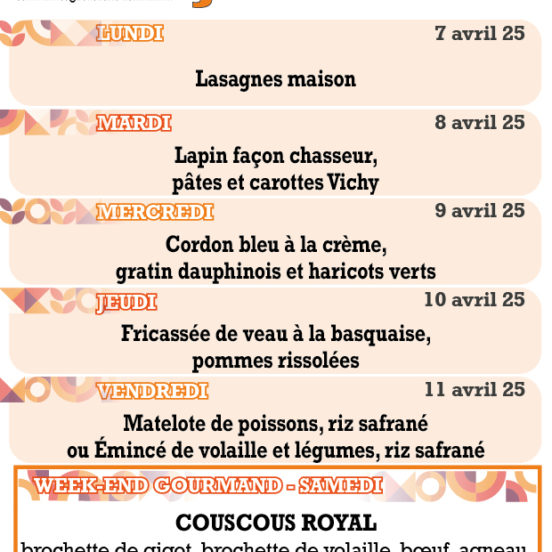 PLATS DU JOUR - SEMAINE 15