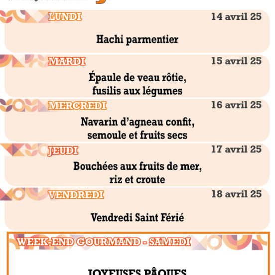 PLATS DU JOUR - Semaine 16
