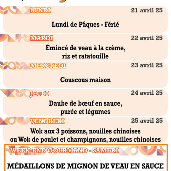 PLATS DU JOUR - Semaine 17