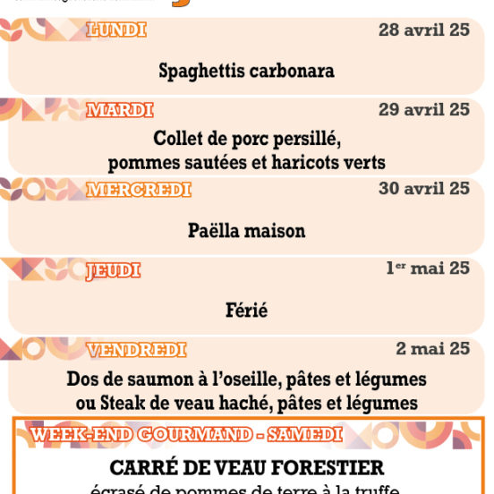 PLATS DU JOUR - Semaine 18