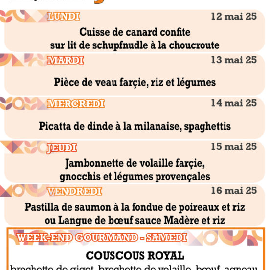 PLATS DU JOUR - Semaine 20