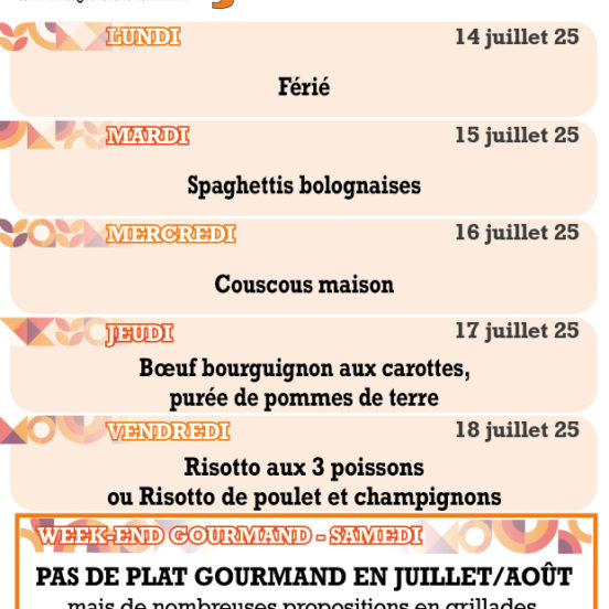 PLATS DU JOUR - SEMAINE 29