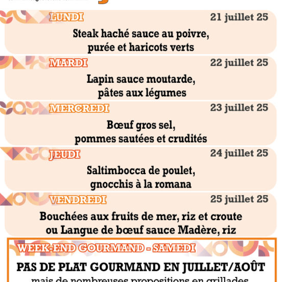 PLATS DU JOUR - SEMAINE 30