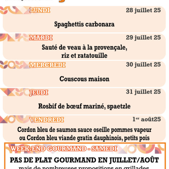 PLATS DU JOUR - SEMAINE 31