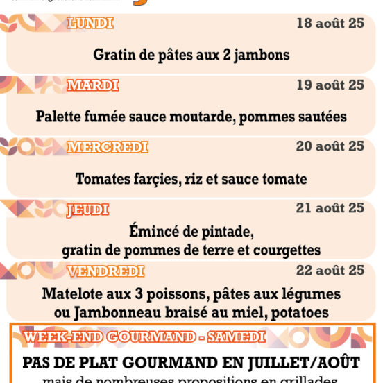 PLATS DU JOUR - SEMAINE 34