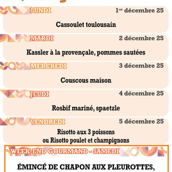 PLATS DU JOUR - Semaine 49