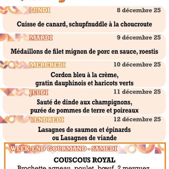 PLATS DU JOUR - Semaine 50