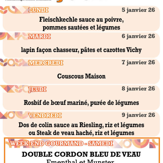 PLATS DU JOUR - Semaine 2/2026