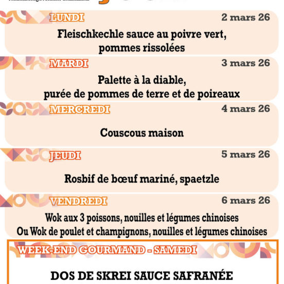 PLATS DU JOUR - Semaine 10