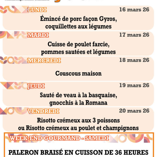 PLATS DU JOUR - Semaine 12