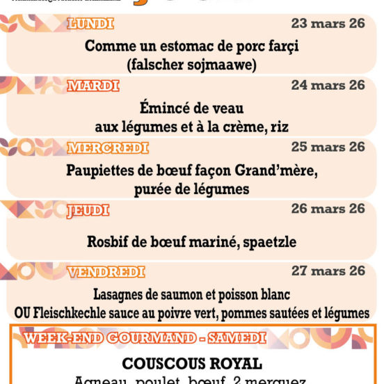 PLATS DU JOUR - Semaine 13