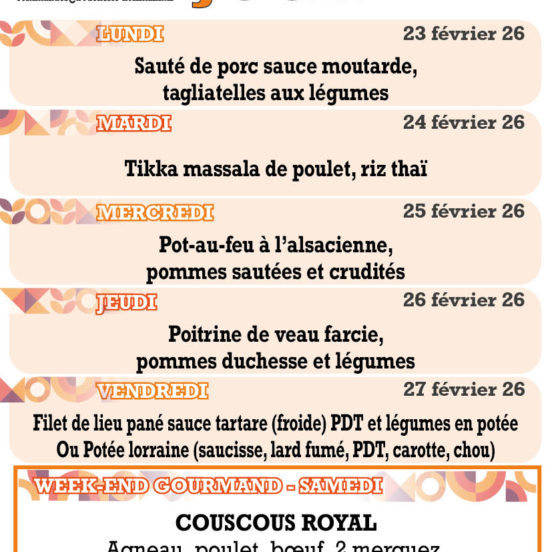 PLATS DU JOUR - Semaine 9