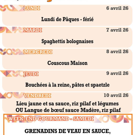 PLATS DU JOUR - Semaine 15