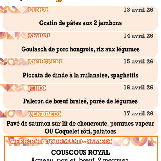 PLATS DU JOUR - Semaine 16
