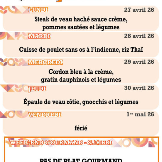 PLATS DU JOUR - Semaine 18