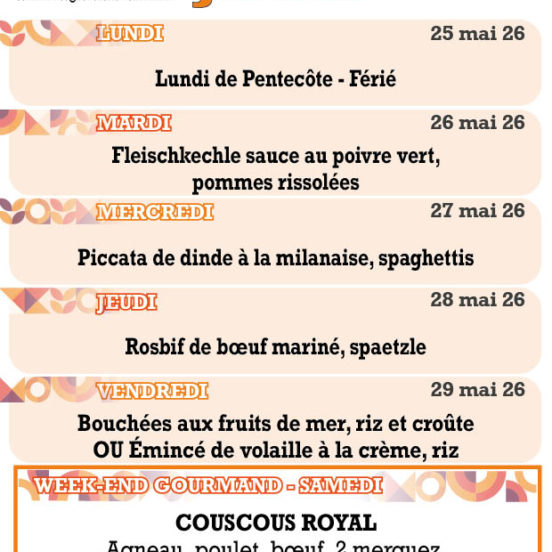 PLATS DU JOUR - Semaine 22