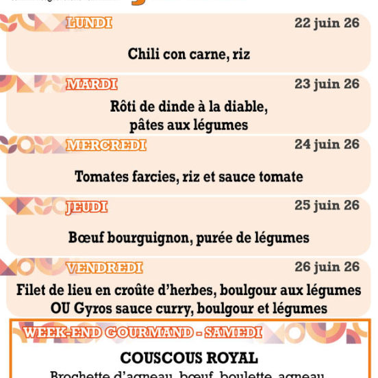 PLATS DU JOUR - Semaine 26