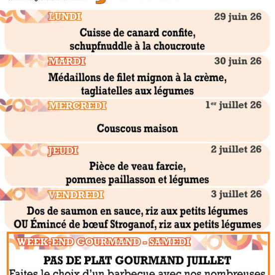 PLATS DU JOUR - Semaine 27