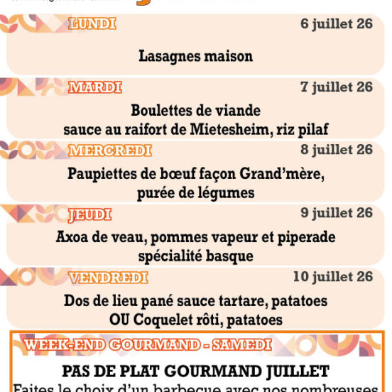 PLATS DU JOUR - Semaine 28