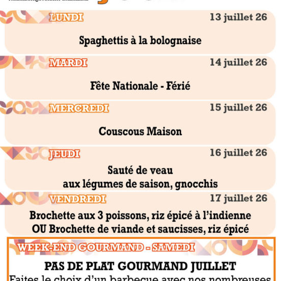 PLATS DU JOUR - SEMAINE 29