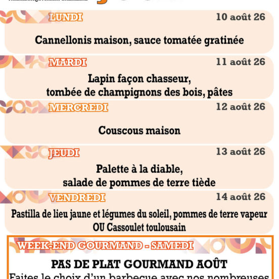 PLATS DU JOUR - Semaine 33