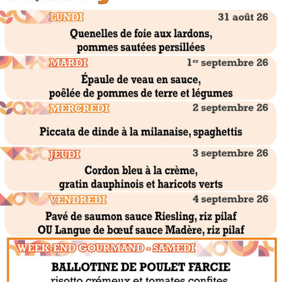 PLATS DU JOUR - Semaine 36