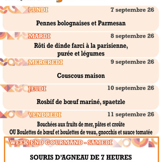 PLATS DU JOUR - Semaine 37