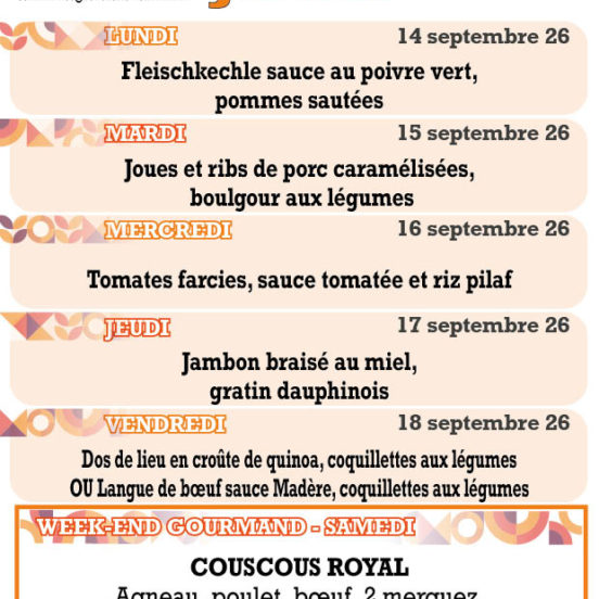 PLATS DU JOUR - Semaine 38