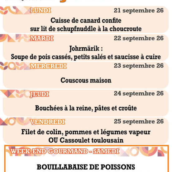 PLATS DU JOUR - Semaine 39