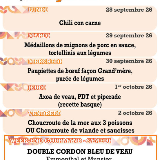 PLATS DU JOUR - Semaine 40