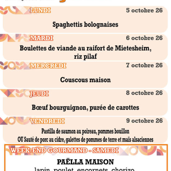 PLATS DU JOUR - Semaine 41